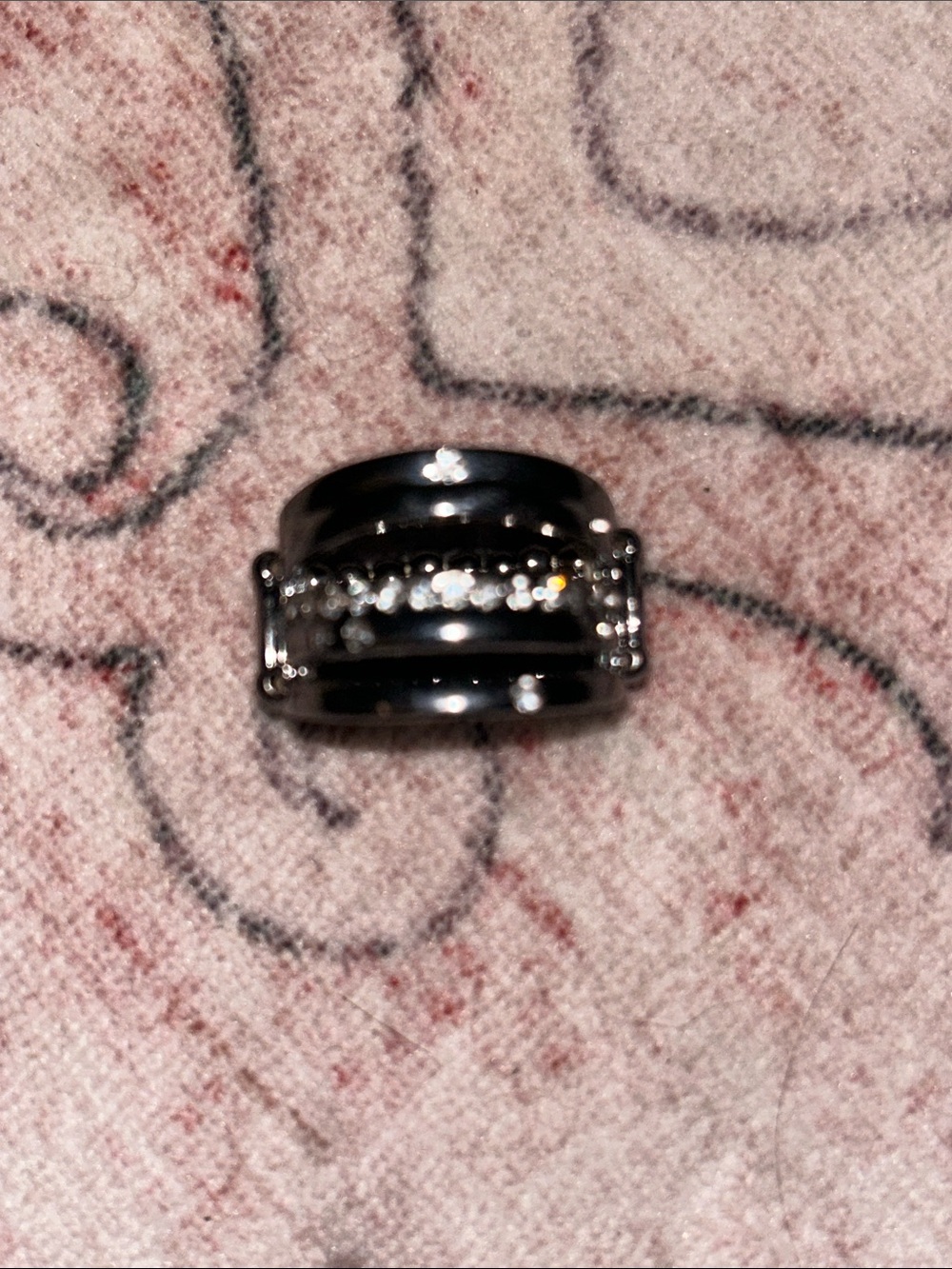Black Stainless Steel Men’s Ring with Clear Stones